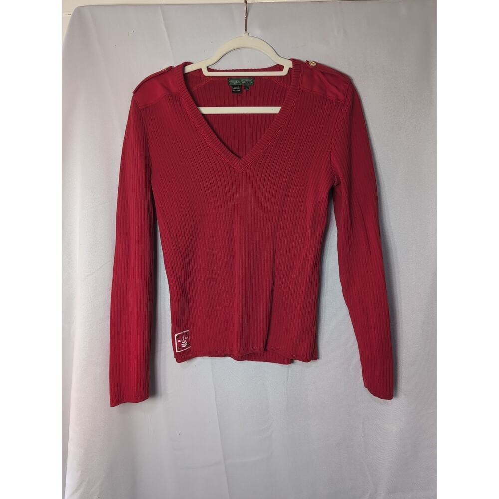 Vintage Lauren Jean Company Y2K Ralph Lauren Vibrant Red Ribbed Sweater L(606)